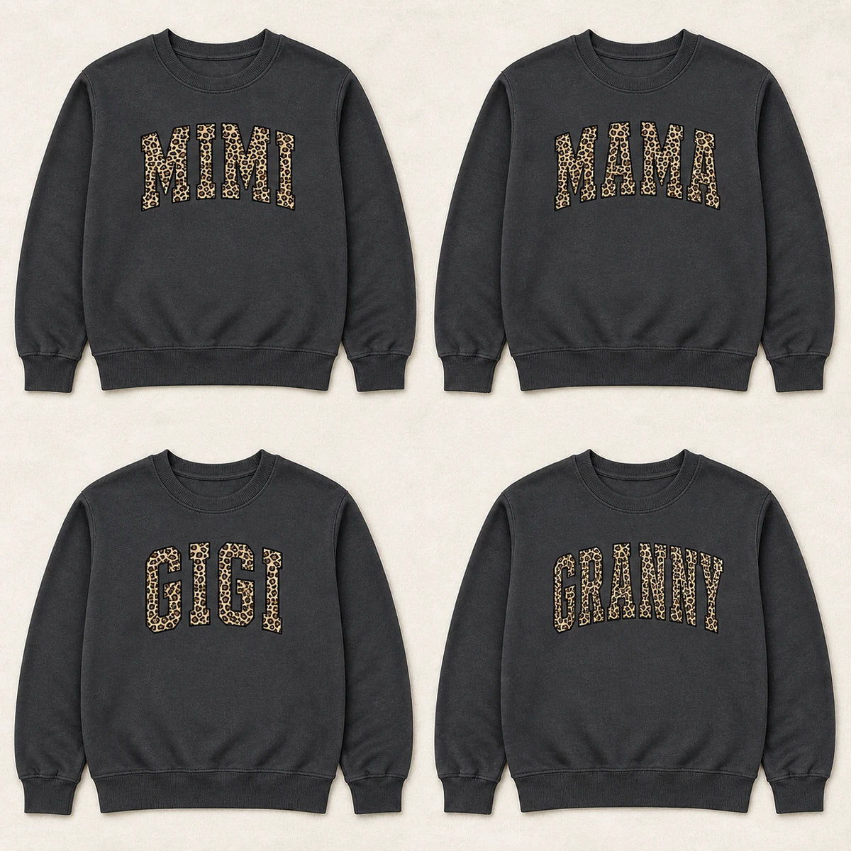Personalized Grandma Sweatshirt, Custom Leopard Print Family Nickname Crewneck, Mama Mimi Gigi Auntie Mom Gift for Her
