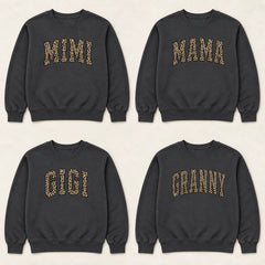 Personalized Grandma Sweatshirt, Custom Leopard Print Family Nickname Crewneck, Mama Mimi Gigi Auntie Mom Gift for Her