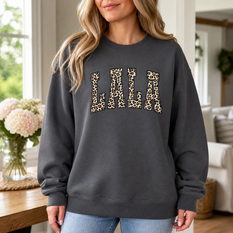 Personalized Grandma Sweatshirt, Custom Leopard Print Family Nickname Crewneck, Mama Mimi Gigi Auntie Mom Gift for Her