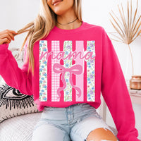Personalized Grandma Sweatshirt, Custom Mimi Gigi Nana Mama Family Name, Mother's Day Grandma Gift for Women, Coquette Floral Bow Pink