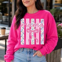 Personalized Grandma Sweatshirt, Custom Mimi Gigi Nana Mama Family Name, Mother's Day Grandma Gift for Women, Coquette Floral Bow Pink