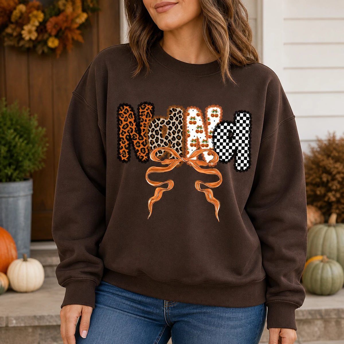 Personalized Grandma Sweatshirt Custom Mama Mimi Gigi Nana Auntie Leopard Bow Family Title Gift