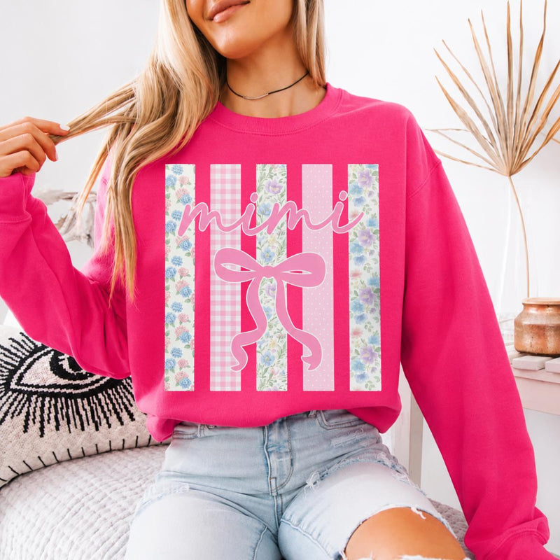 Personalized Grandma Sweatshirt, Custom Mimi Gigi Nana Mama Family Name, Mother's Day Grandma Gift for Women, Coquette Floral Bow Pink