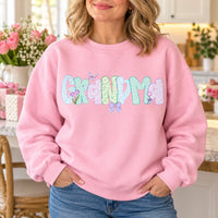 Personalized Grandma Sweatshirt, Custom Mama Grammy Granny Auntie, Pastel Coquette Gingham Floral Bow Design, Mother's Day Gift