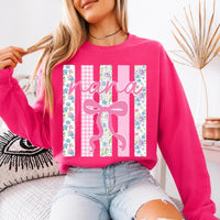 Personalized Grandma Sweatshirt, Custom Mimi Gigi Nana Mama Family Name, Mother's Day Grandma Gift for Women, Coquette Floral Bow Pink
