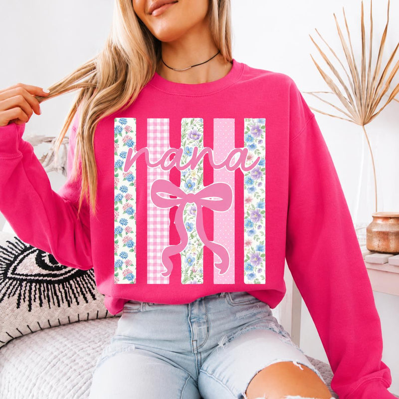 Personalized Grandma Sweatshirt, Custom Mimi Gigi Nana Mama Family Name, Mother's Day Grandma Gift for Women, Coquette Floral Bow Pink