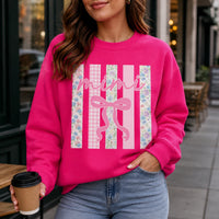 Personalized Grandma Sweatshirt, Custom Mimi Gigi Nana Mama Family Name, Mother's Day Grandma Gift for Women, Coquette Floral Bow Pink