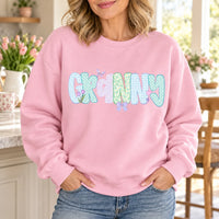 Personalized Grandma Sweatshirt, Custom Mama Grammy Granny Auntie, Pastel Coquette Gingham Floral Bow Design, Mother's Day Gift