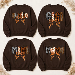 Personalized Grandma Sweatshirt Custom Mama Mimi Gigi Nana Auntie Leopard Bow Family Title Gift