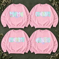 Personalized Grandma Sweatshirt, Custom Mama Grammy Granny Auntie, Pastel Coquette Gingham Floral Bow Design, Mother's Day Gift