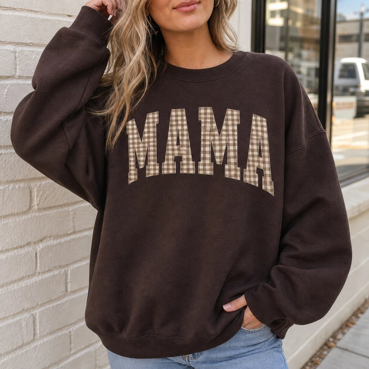 Personalized Grandma Sweatshirt, Custom Nana Gigi Mimi Grandma Nickname, Mother's Day Grandma Gift, Women, Vintage Gingham Varsity