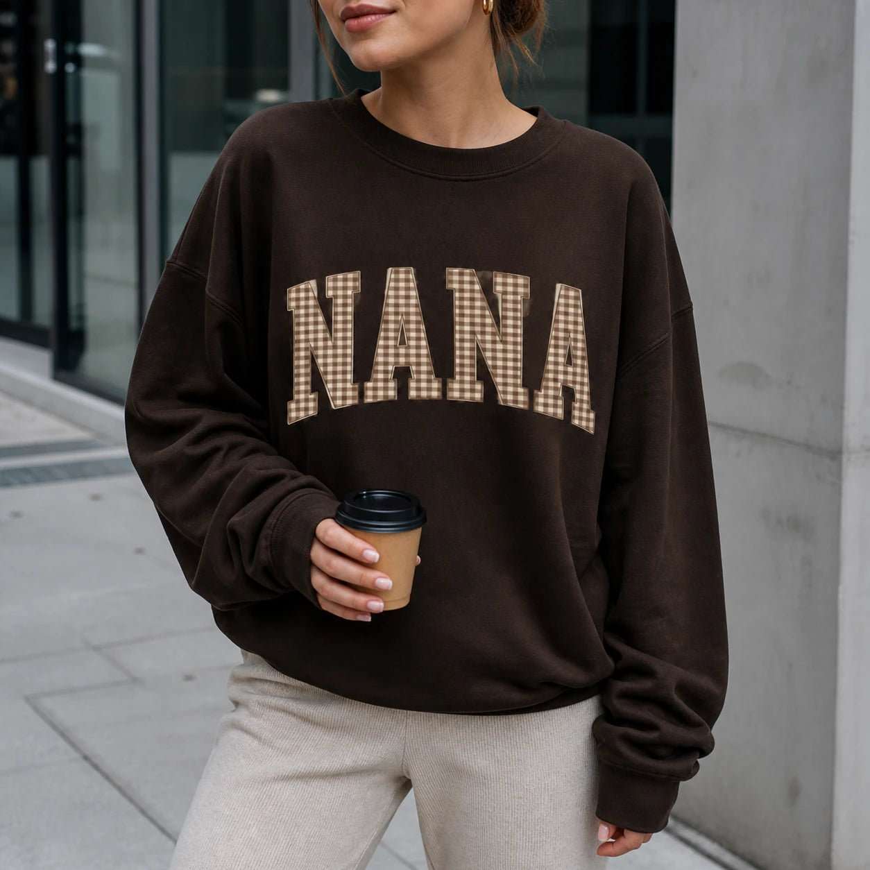 Personalized Grandma Sweatshirt, Custom Nana Gigi Mimi Grandma Nickname, Mother's Day Grandma Gift, Women, Vintage Gingham Varsity