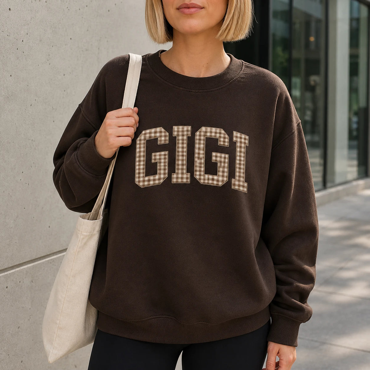 Personalized Grandma Sweatshirt, Custom Nana Gigi Mimi Grandma Nickname, Mother's Day Grandma Gift, Women, Vintage Gingham Varsity