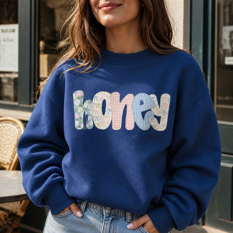 Personalized Grandma Sweatshirt Custom Nickname Mimi Gigi Mama Patchwork Applique Mother's Day Grandma Gift Women Floral Cottage Style