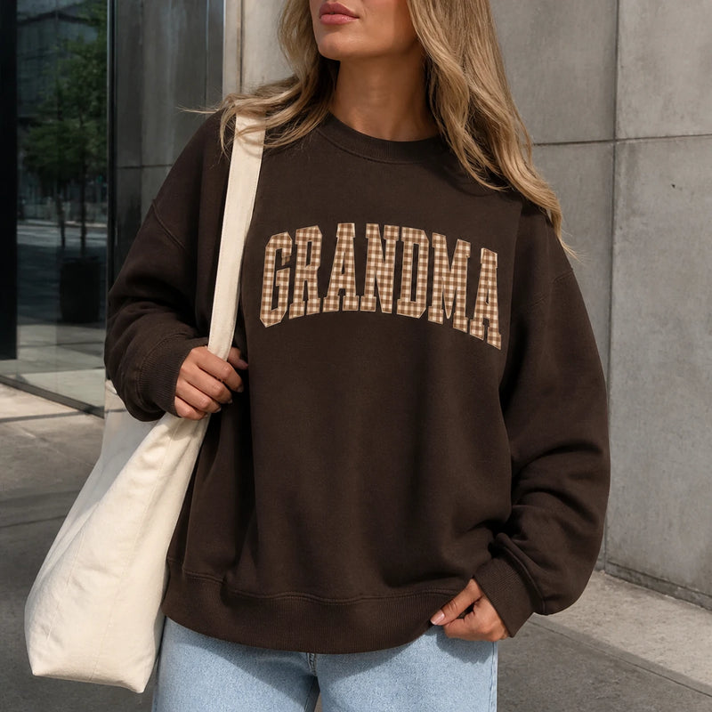 Personalized Grandma Sweatshirt, Custom Nana Gigi Mimi Grandma Nickname, Mother's Day Grandma Gift, Women, Vintage Gingham Varsity