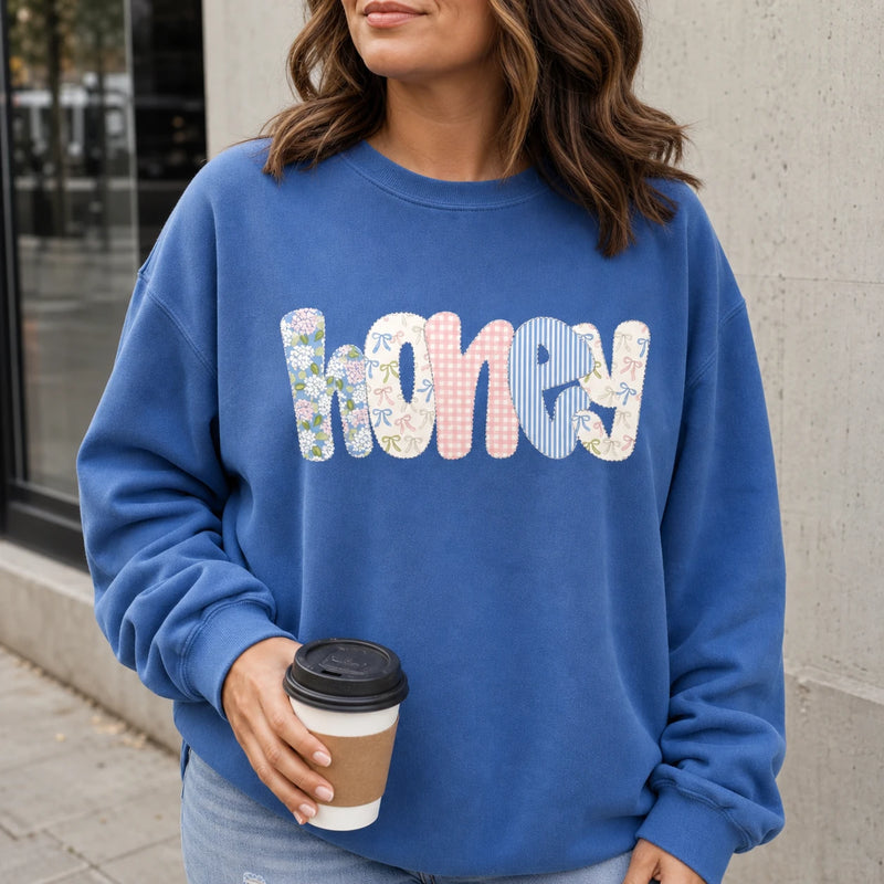 Personalized Grandma Sweatshirt Custom Nickname Mimi Gigi Mama Patchwork Applique Mother's Day Grandma Gift Women Floral Cottage Style