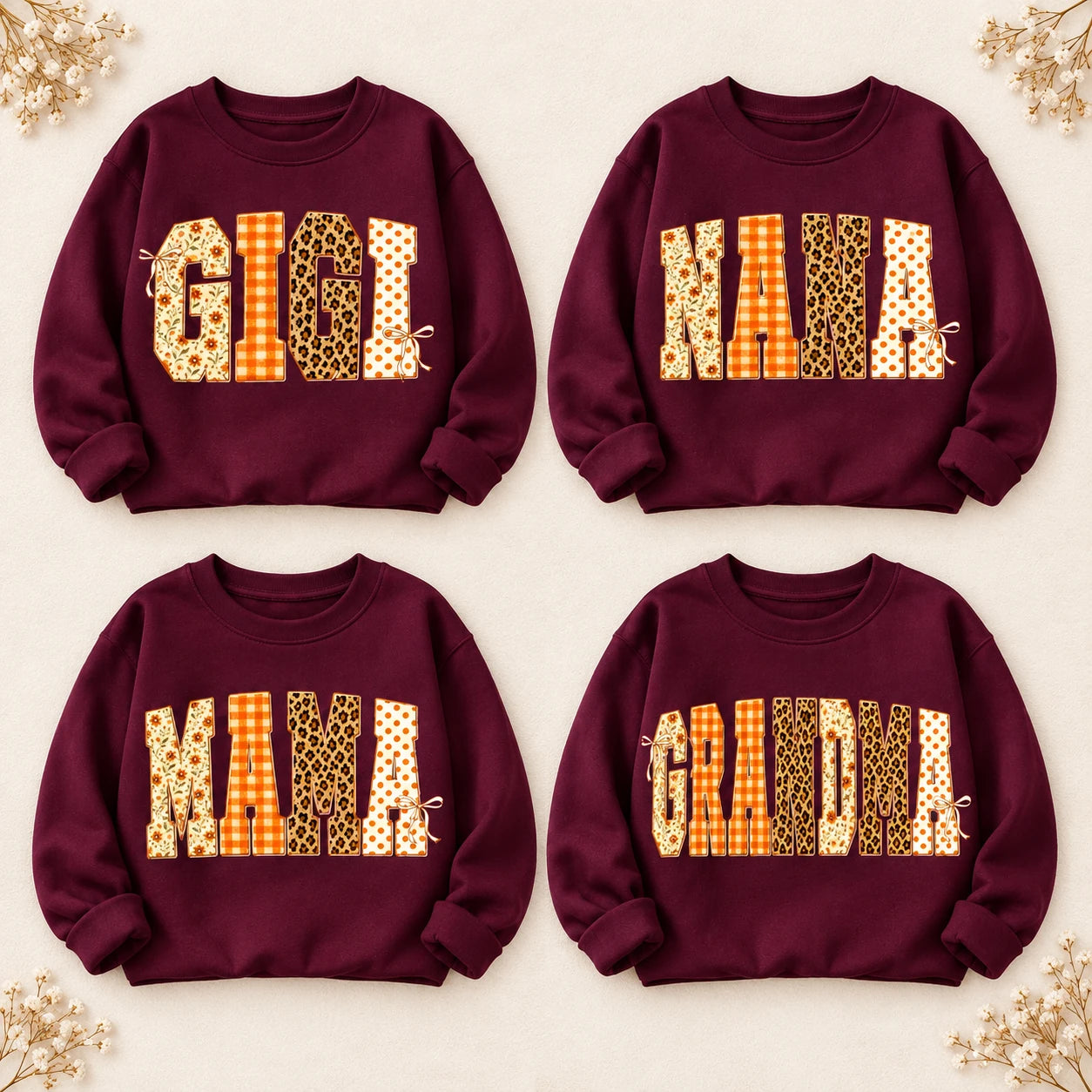 Personalized Grandma Sweatshirt, Floral Gingham Leopard