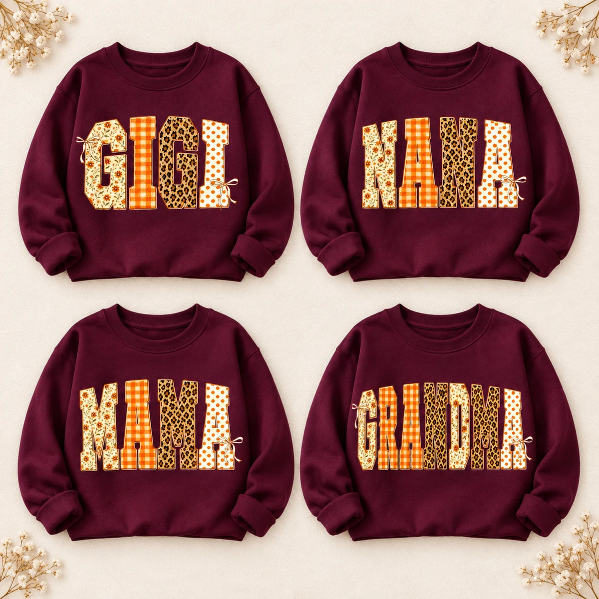 Personalized Grandma Sweatshirt, Floral Gingham Leopard
