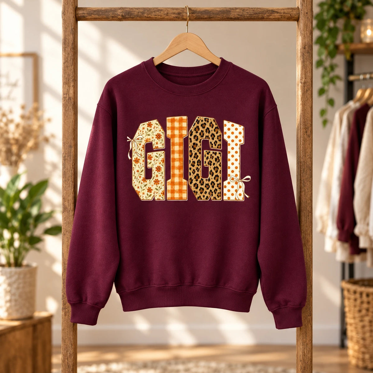 Personalized Grandma Sweatshirt, Floral Gingham Leopard