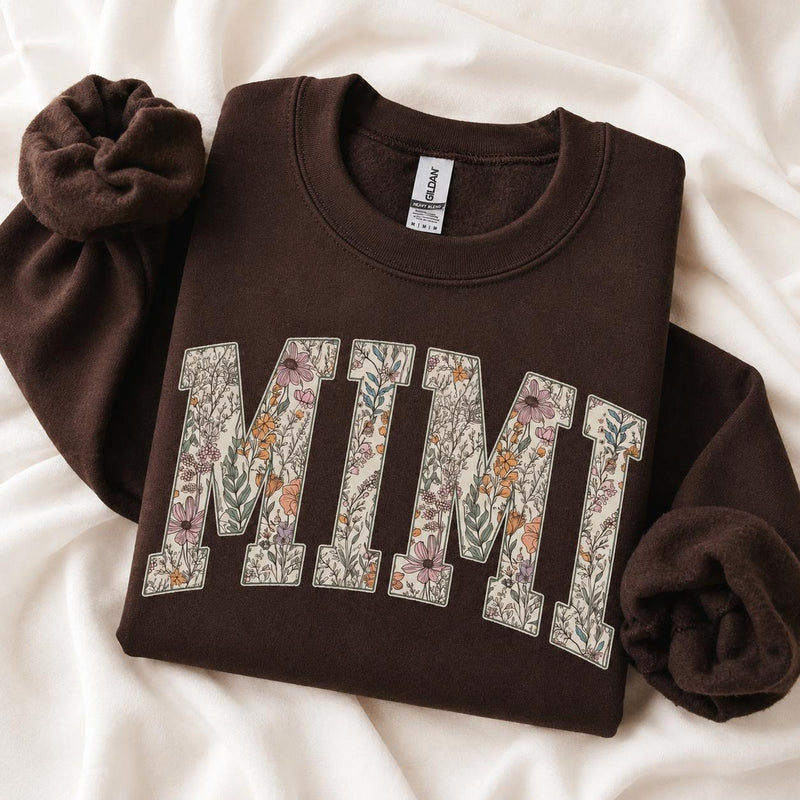 Personalized Grandma Sweatshirt, Floral Grandma Nana Mimi Gigi Auntie Mama Custom Name, Grandparent Christmas Gift for Women, Vintage Floral Varsity Style