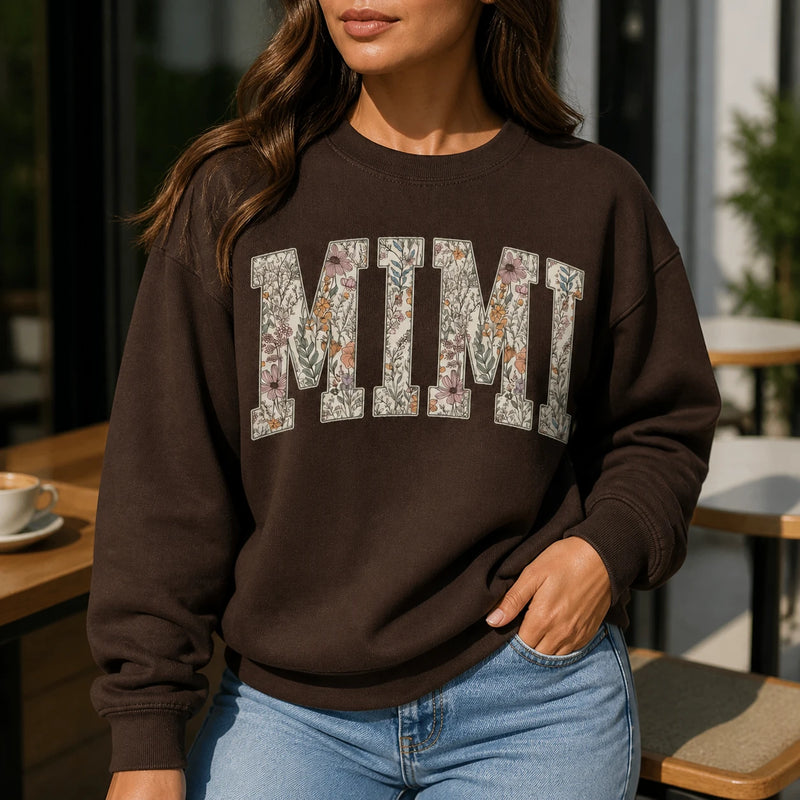 Personalized Grandma Sweatshirt, Floral Grandma Nana Mimi Gigi Auntie Mama Custom Name, Grandparent Christmas Gift for Women, Vintage Floral Varsity Style