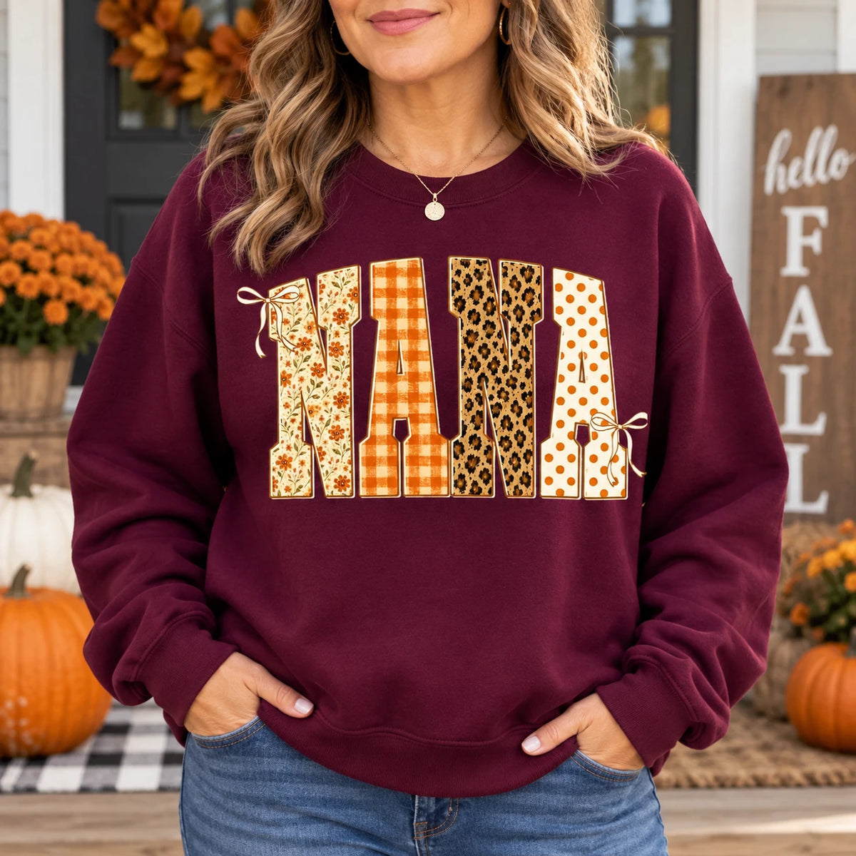 Personalized Grandma Sweatshirt, Floral Gingham Leopard