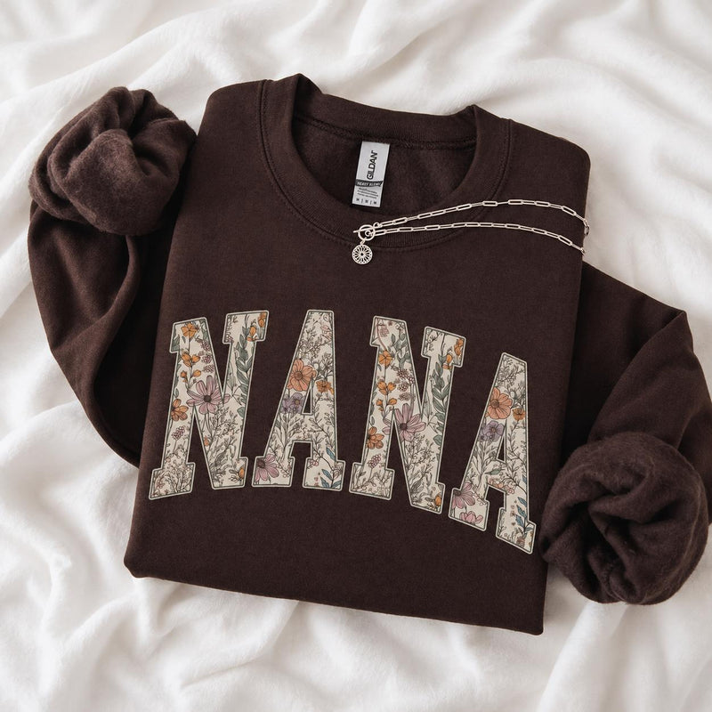 Personalized Grandma Sweatshirt, Floral Grandma Nana Mimi Gigi Auntie Mama Custom Name, Grandparent Christmas Gift for Women, Vintage Floral Varsity Style