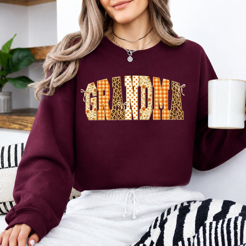 Personalized Grandma Sweatshirt, Floral Gingham Leopard