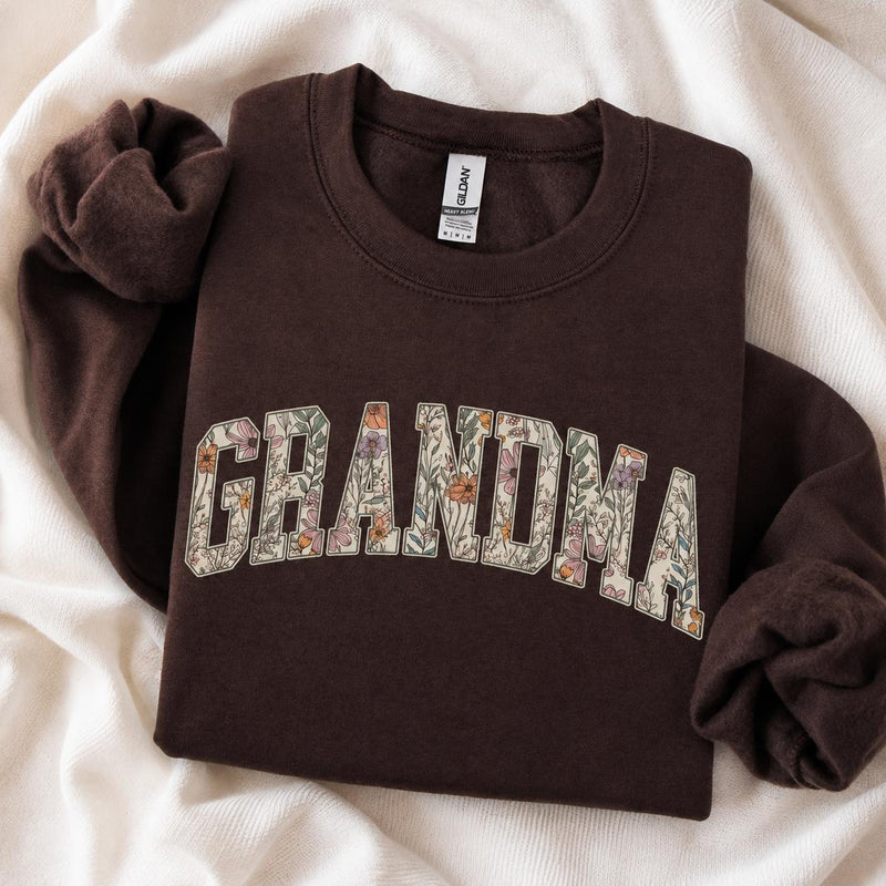 Personalized Grandma Sweatshirt, Floral Grandma Nana Mimi Gigi Auntie Mama Custom Name, Grandparent Christmas Gift for Women, Vintage Floral Varsity Style