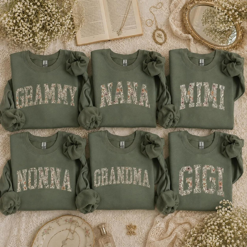 Personalized Grandma Sweatshirt Floral Varsity Grandma Nickname Custom Name Mother's Day Gift Women Cottage Floral Style