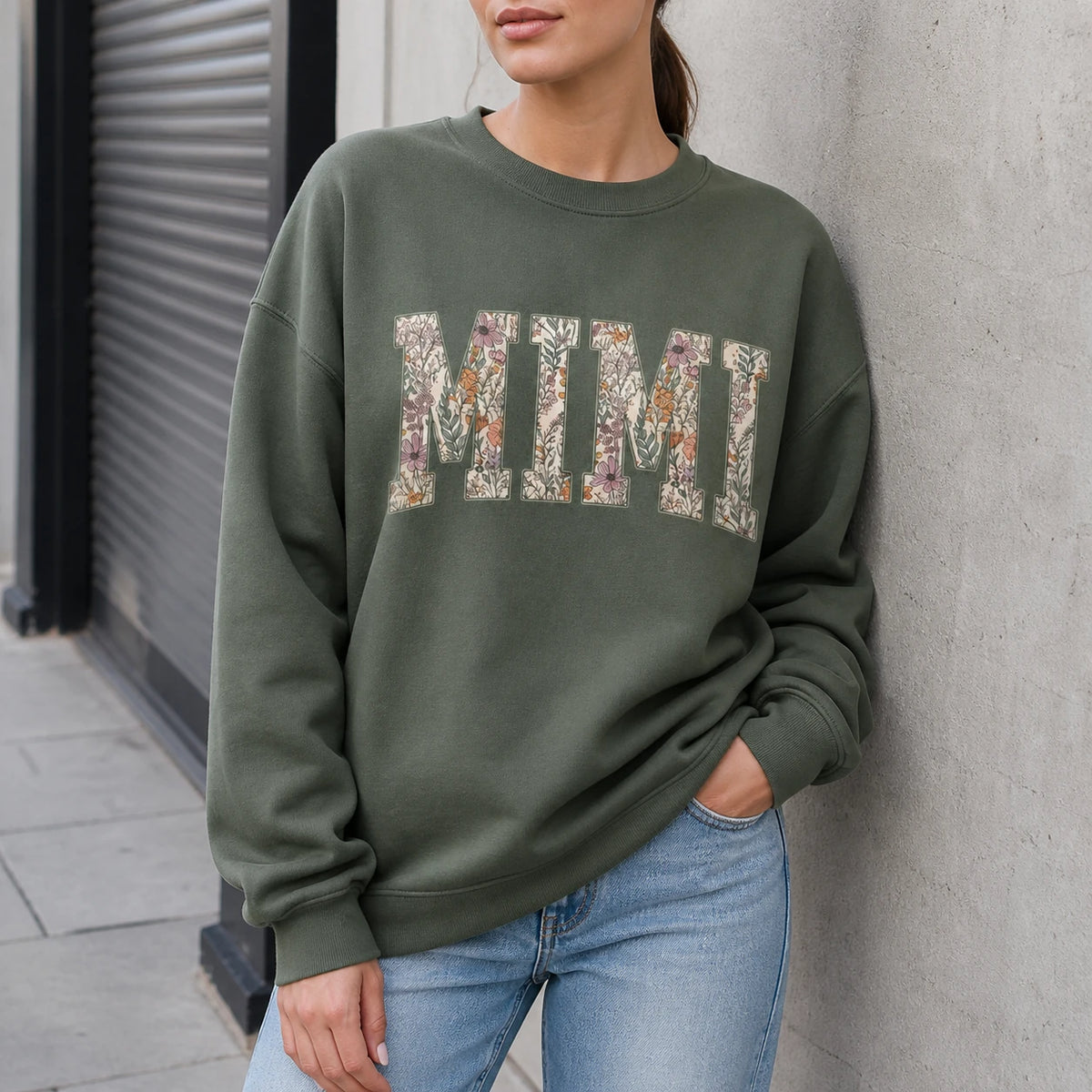 Personalized Grandma Sweatshirt Floral Varsity Grandma Nickname Custom Name Mother's Day Gift Women Cottage Floral Style