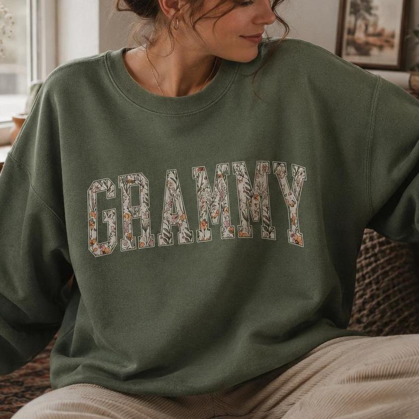 Personalized Grandma Sweatshirt Floral Varsity Grandma Nickname Custom Name Mother's Day Gift Women Cottage Floral Style