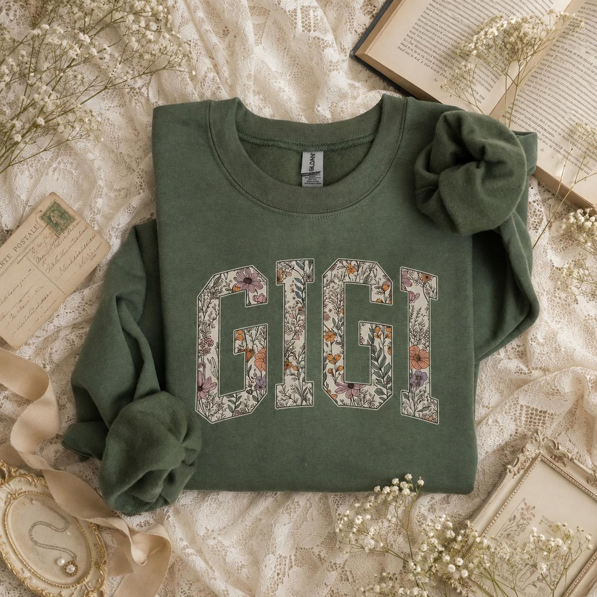 Personalized Grandma Sweatshirt Floral Varsity Grandma Nickname Custom Name Mother's Day Gift Women Cottage Floral Style