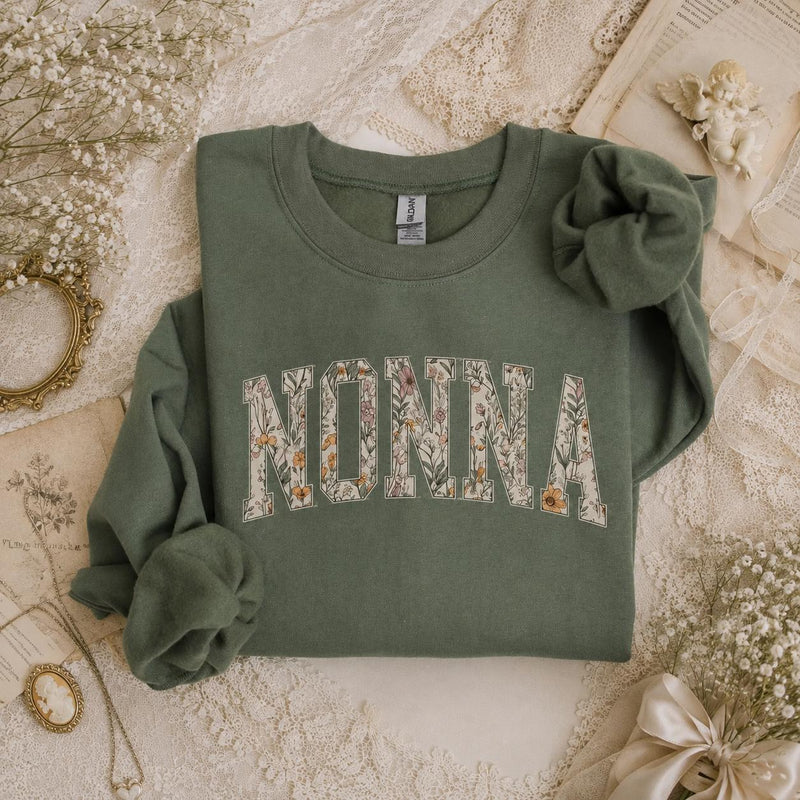 Personalized Grandma Sweatshirt Floral Varsity Grandma Nickname Custom Name Mother's Day Gift Women Cottage Floral Style