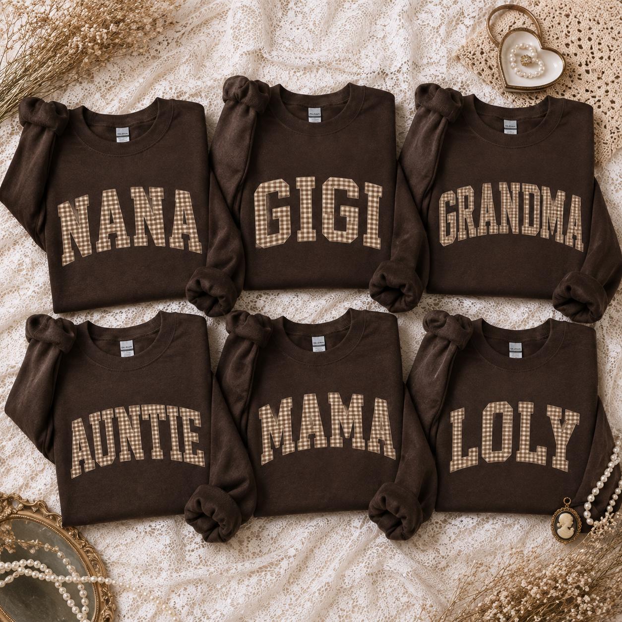 Personalized Grandma Sweatshirt Vintage Gingham Varsity