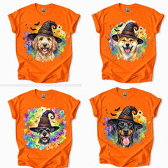 Personalized Halloween Dog Breed T-Shirt, Custom Choose Your Breed Witch Dog Graphic, Cute Spooky Dog Mom Pet Lover Gift