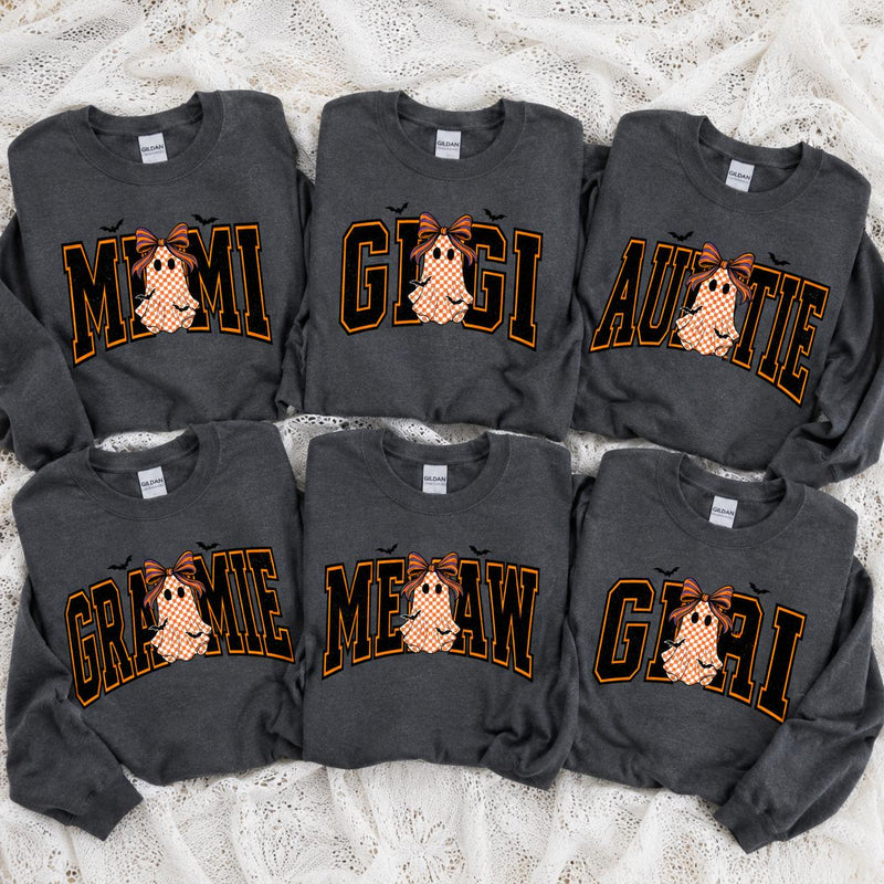 Personalized Halloween Grandma Sweatshirt, Custom Choose Your Nickname Ghost Graphic Spooky Season, Cute Fall Mimi Gigi Gift