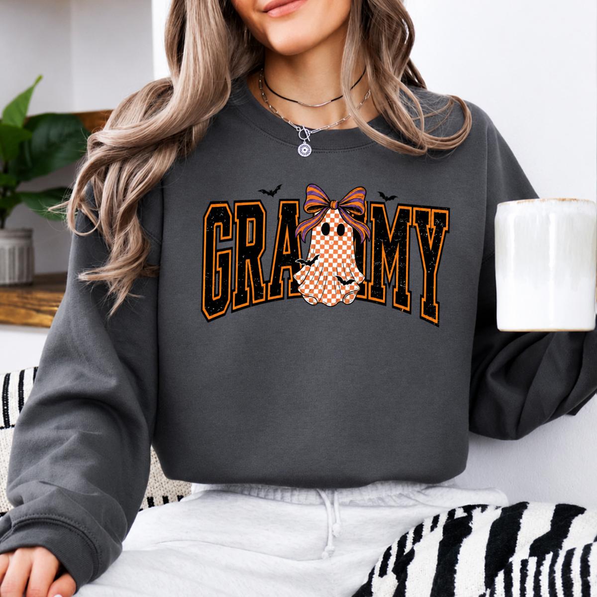 Personalized Halloween Grandma Sweatshirt, Custom Choose Your Nickname Ghost Graphic Spooky Season, Cute Fall Mimi Gigi Gift
