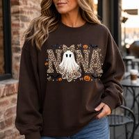 Personalized Halloween Leopard Ghost Sweatshirt, Custom Choose Your Grandma Mama Nickname, Cute Spooky Fall Mom Grandma Gift for Women
