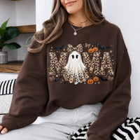Personalized Halloween Leopard Ghost Sweatshirt, Custom Choose Your Grandma Mama Nickname, Cute Spooky Fall Mom Grandma Gift for Women