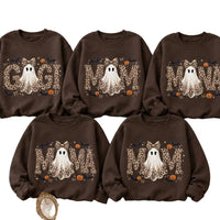 Personalized Halloween Leopard Ghost Sweatshirt, Custom Choose Your Grandma Mama Nickname, Cute Spooky Fall Mom Grandma Gift for Women