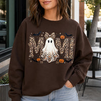Personalized Halloween Leopard Ghost Sweatshirt, Custom Choose Your Grandma Mama Nickname, Cute Spooky Fall Mom Grandma Gift for Women