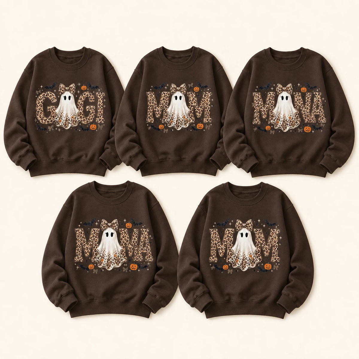 Personalized Halloween Leopard Ghost Sweatshirt, Custom Choose Your Grandma Mama Nickname, Cute Spooky Fall Mom Grandma Gift for Women