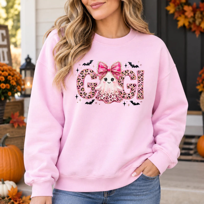 Personalized Halloween Mama Sweatshirt, Custom Family Title Ghost Crewneck, Mama Mimi Gigi Grandma Aunt Abuela Mom Gift