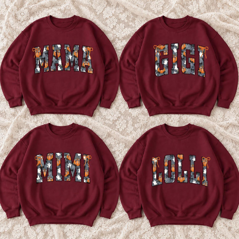 Personalized Halloween Mama Sweatshirt, Custom Choose Your Title Gigi Mimi Nana, Spooky Ghost Pumpkin Fall Gift for Women