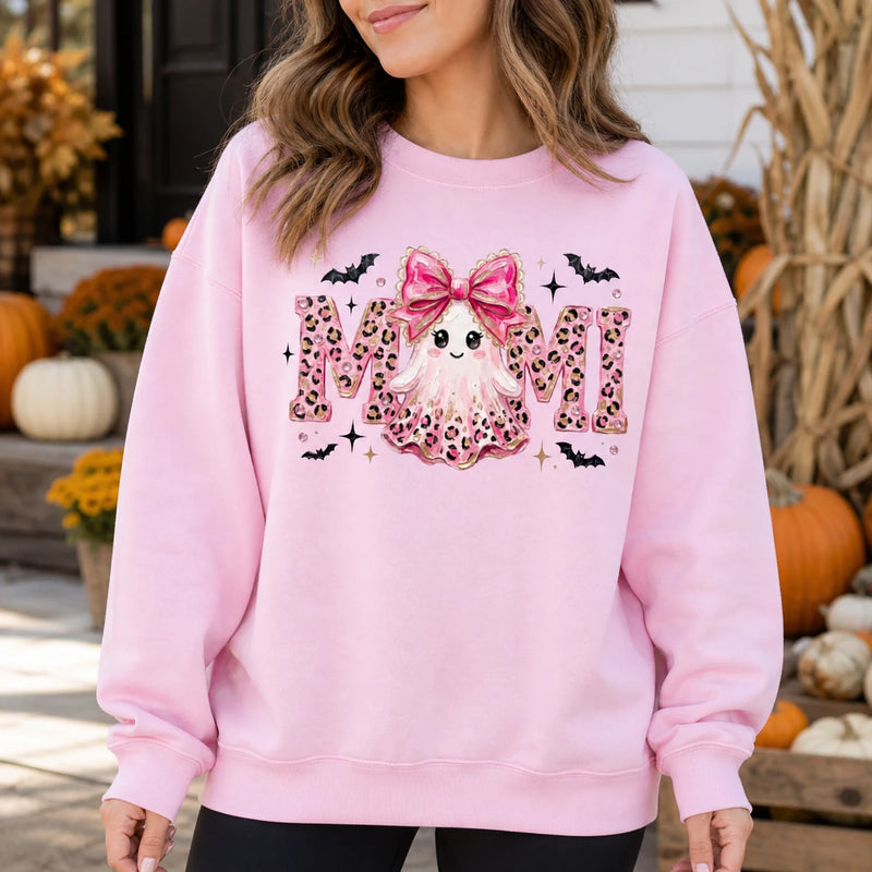 Personalized Halloween Mama Sweatshirt, Custom Family Title Ghost Crewneck, Mama Mimi Gigi Grandma Aunt Abuela Mom Gift