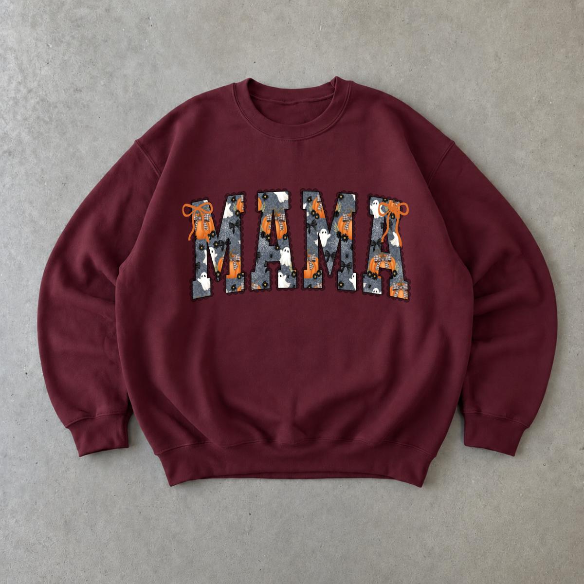 Personalized Halloween Mama Sweatshirt, Custom Choose Your Title Gigi Mimi Nana, Spooky Ghost Pumpkin Fall Gift for Women