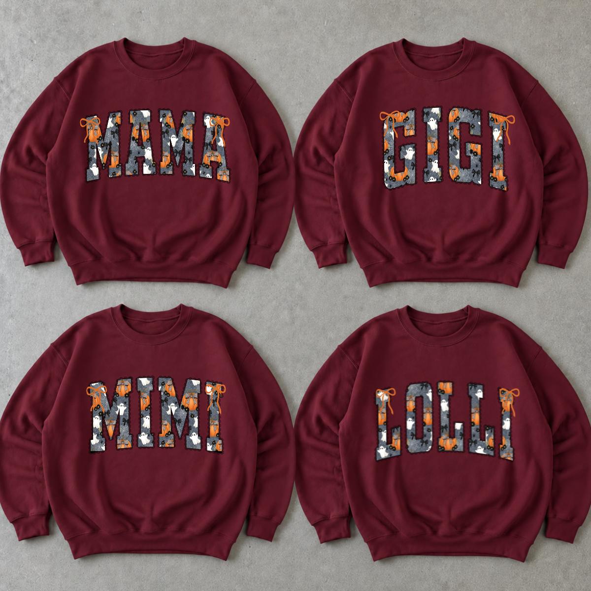 Personalized Halloween Mama Sweatshirt, Custom Choose Your Title Gigi Mimi Nana, Spooky Ghost Pumpkin Fall Gift for Women