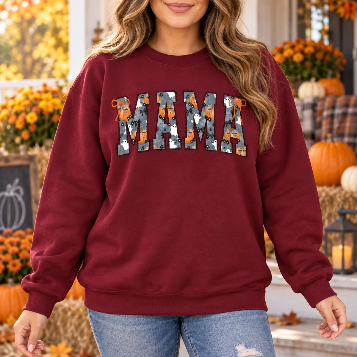 Personalized Halloween Mama Sweatshirt, Custom Choose Your Title Gigi Mimi Nana, Spooky Ghost Pumpkin Fall Gift for Women