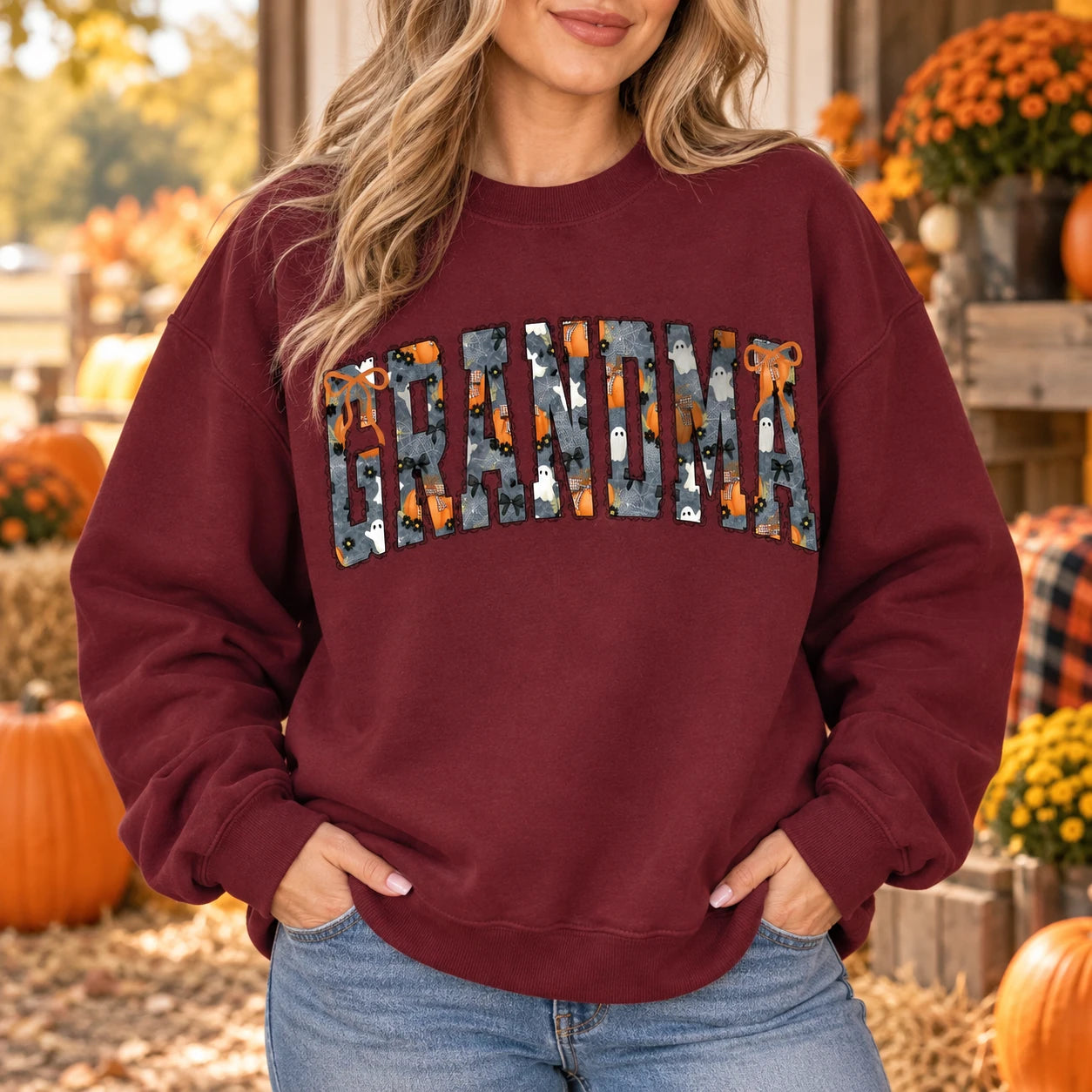 Personalized Halloween Mama Sweatshirt, Custom Choose Your Title Gigi Mimi Nana, Spooky Ghost Pumpkin Fall Gift for Women